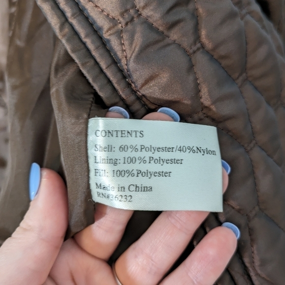 Gallery Chocolate Brown Quilted Full Zip Puffer Coat Size Petite Medium - Picture 7 of 8